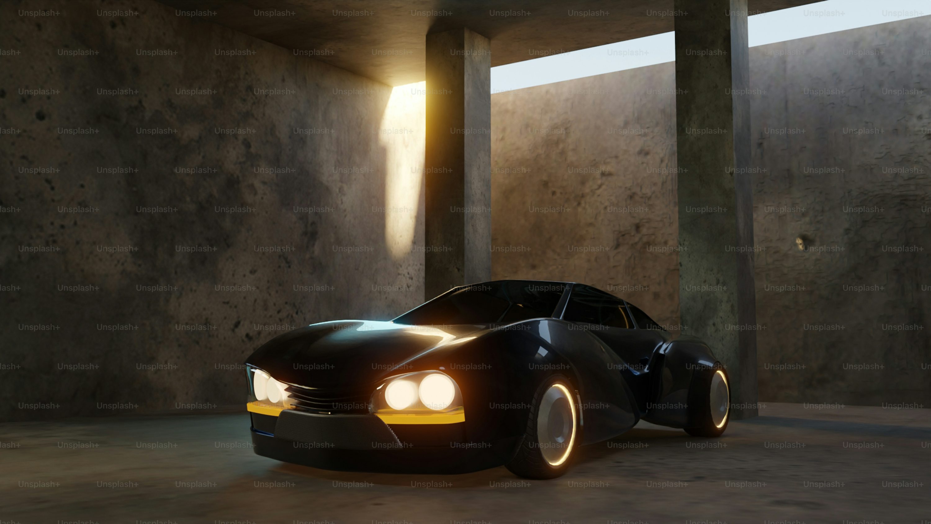 A car that is sitting in the middle of a room