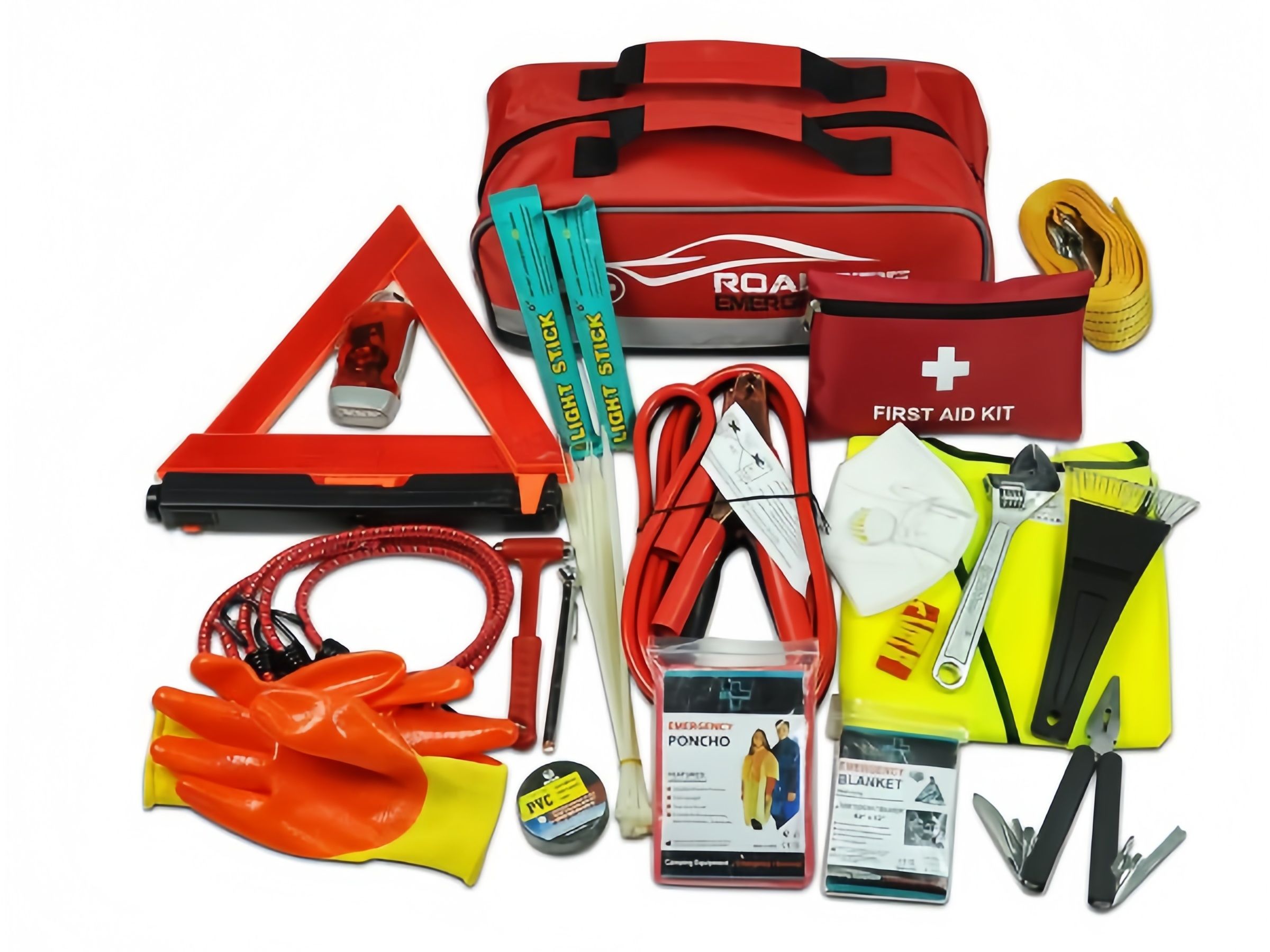 Essential car emergency kit items for a safe road trip in the Middle East, covering safety, navigation, repairs, and survival essentials.