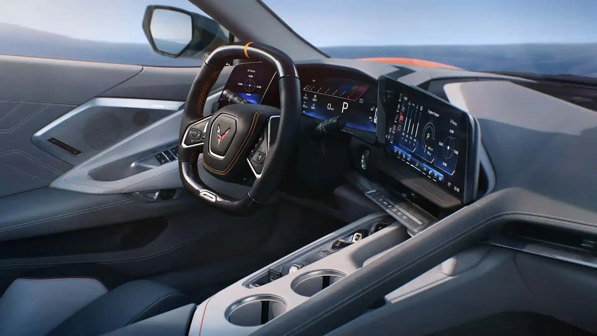 Explore the redesigned 2026 Corvette cabin featuring advanced digital displays and control systems for an enhanced driving experience.