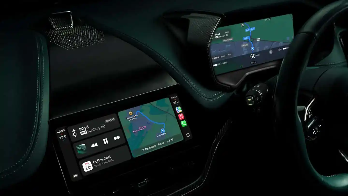 Apple introduces CarPlay Ultra in Aston Martin cars for an integrated driving experience covering all in-cabin screens.
