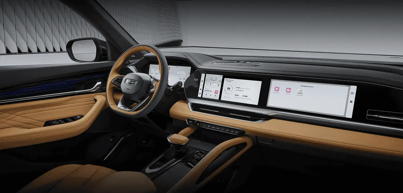 Discover the Geely Okavango Standard 2025, a 7 seater family SUV with spacious interior, turbocharged performance, and a competitive price from 100,000 SAR.