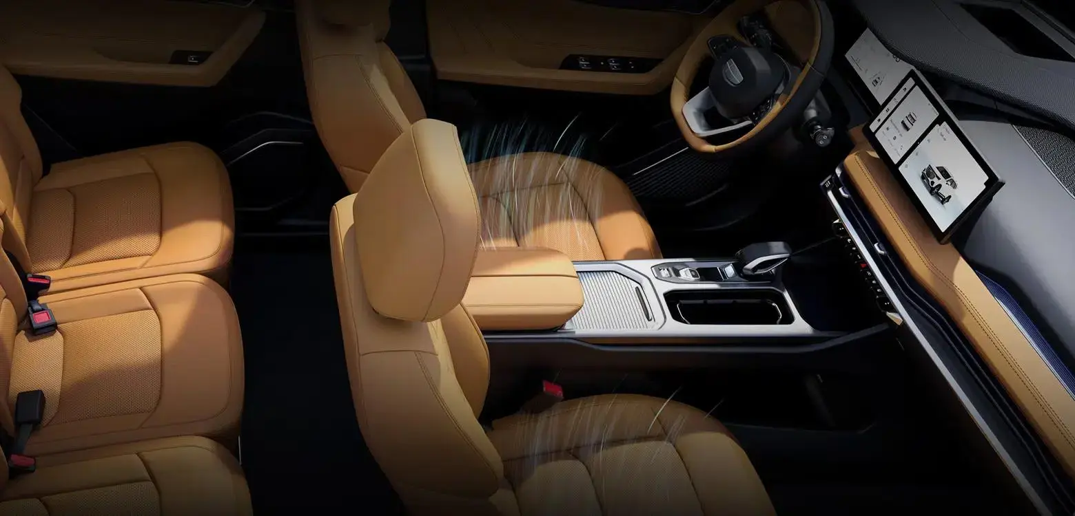 Discover the Geely Okavango Standard 2025, a 7 seater family SUV with spacious interior, turbocharged performance, and a competitive price from 100,000 SAR.