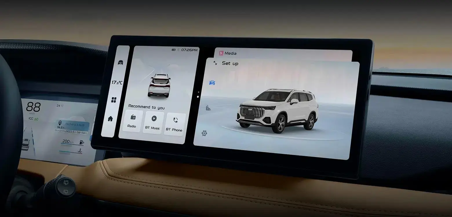 Discover the Geely Okavango Standard 2025, a 7 seater family SUV with spacious interior, turbocharged performance, and a competitive price from 100,000 SAR.
