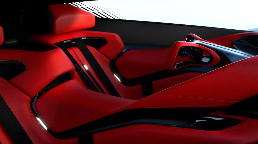 كورفيت كاليفورنيا الاختبارية من جنرال موتورز تكشف عن ملامح الجيل القادم بتصميم كهربائي مبتكر، وسقف من قطعة واحدة قابل للازالة، ومقصورة حمراء تتمحور حول السائق.